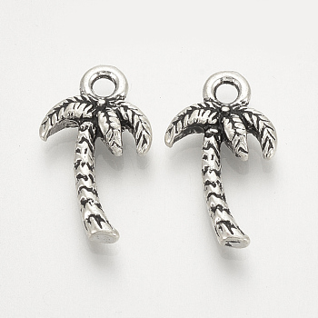 Tibetan Style Alloy Pendants, Coconut Tree, Cadmium Free & Nickel Free & Lead Free, Antique Silver, 17.5x10x3mm, Hole: 2mm