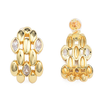 Cubic Zirconia Leaf Stud Earrings, Golden Brass Jewelry for Women, Nickel Free, Clear, 24x14mm, Pin: 0.7mm