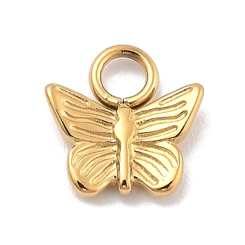 Ion Plating(IP) 304 Stainless Steel Charms, Real 14K Gold Plated, Butterfly, 9x9x2mm, Hole: 2.5mm