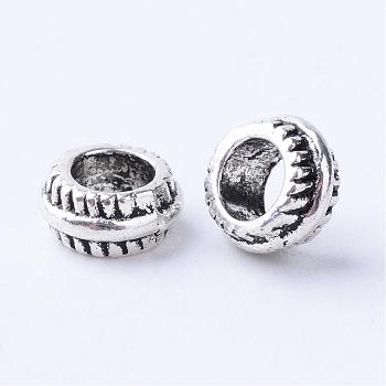 Tibetan Style Alloy European Beads, Large Hole Beads, Rondelle, Cadmium Free & Lead Free, Antique Silver, 7x3.5mm, Hole: 4mm, about 2560pcs/1000g