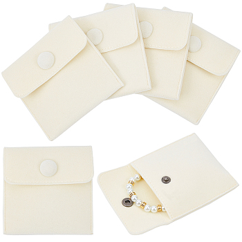 Square Velvet Jewelry Bags, with Snap Fastener, PapayaWhip, 7x7x0.95cm