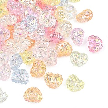 UV Plating Transparent Acrylic Pendants, Iridescent, Heart with Bowknot Charm, Mixed Color, 13.5x16x10mm, Hole: 2.5mm