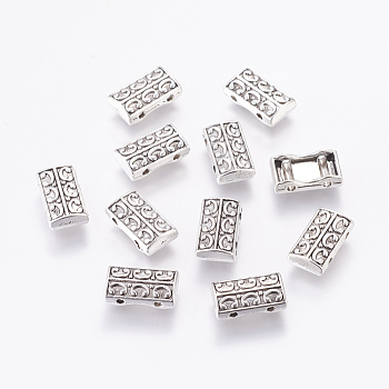 Tibetan Style Alloy Multi-strand Links, Rectangle, Lead Free and Cadmium Free, Antique Silver, 14x8x3mm, Hole: 2mm