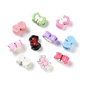 Column Rack Plating Spray Painted Alloy Beads for Jewelry Making, Bowknot, Colorful, 9.5x13.5x7.5mm, Hole: 5x3.5mm