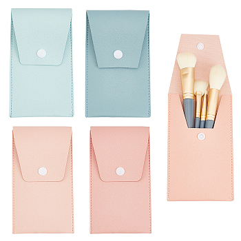 AHADERMAKER 4Pcs 4 Colors PU Imitation Leather Cosmetic Brushes Storage Bags, with Platic Bottons, Rectangle, Mixed Color, 16x9x0.6cm, 1pc/color