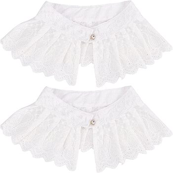 Detachable Computerized Embroidered Cotton Lace Collar, Fake Stand Collar, with Crystal Resin Rhinestone Button, White, 542x113x2mm, Hole: 2mm