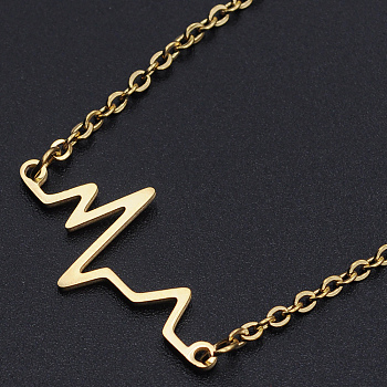 201 Stainless Steel Pendant Necklaces, with Cable Chains and Lobster Claw Clasps, Heartbeat, Golden, 17.51 inch(44.5cm), 2mm