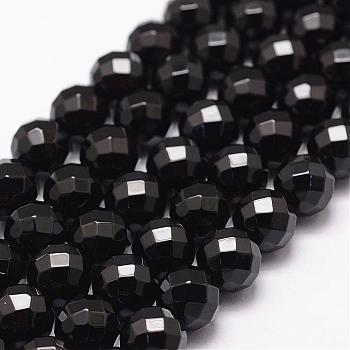 Natural Black Onyx Beads Strands, Dyed & Heated, 64 Faceted, Round, 8mm, Hole: 1.2mm, 49pcs/strand, 15.7 inch