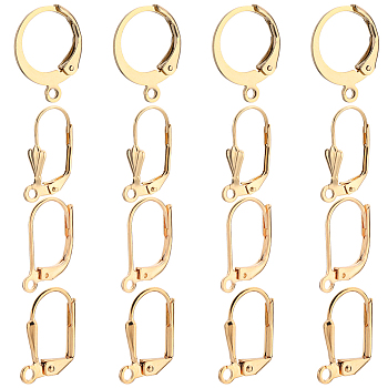 40Pcs 4 Style Brass & 304 Stainless Steel Leverback Earrings Findings, with Loops, Long-Lasting Plated, Real 18K Gold Plated, 14~19x6~12x1.5~12mm, Hole: 1.2~1.6mm, Pin: 0.6~1mm, 10Pcs/style