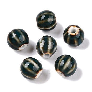 Handmade Porcelain Beads, Fancy Antique Glazed Porcelain, Round, Dark Slate Gray, 11~12x10~11x10~10.5mm, Hole: 2~2.5mm