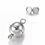 Tarnish Resistant 304 Stainless Steel Magnetic Clasps with Loops, Round, Stainless Steel Color, 11.5x6mm, Hole: 1.6mm(X-STAS-K006-5.5mm-04C)