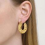 Textured 304 Stainless Steel Round Hoop Earrings for Women, Real 18K Gold Plated, 26.8x25.4mm(KM0829)