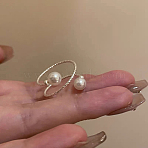 Alloy with Plastic Pearl Round Bead Adjustable Cuff Open Rings for Women, Golden, Inner Diameter: Adjustable(FS-WGFAAAF-01)