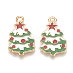 Alloy Enamel Pendants, Cadmium Free & Lead Free, Christmas Trees, Light Gold, Creamy White, 30x17.5x1.5mm, Hole: 2mm(X-ENAM-S115-004)