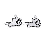 304 Stainless Steel & Enamel Pendants, Cat Shape Charms, Stainless Steel Color, 15.2x20x1.5mm, Hole: 2mm(STAS-T073-23P)