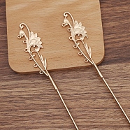 Iron Hair Stick Findings, Alloy Flower with Loops, Light Gold, 200x21x5mm, Pin: 2.5mm(OHAR-PW0001-314KCG)