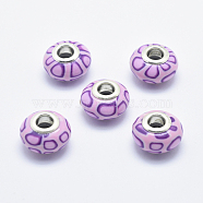 Handmade Polymer Clay European Beads, Large Hole Beads, Rondelle, Pearl Pink, 13~16x8~11mm, Hole: 4.5~5mm(CLAY-K002-C10)