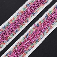 Nylon Ribbon, with Glass Seed Beads, Hot Pink, 3/4 inch(19~20mm)(SRIB-N005-001G)