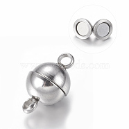304 Stainless Steel Magnetic Clasps with Loops, Round, Stainless Steel Color, 11.5x6mm, Hole: 1.6mm(X-STAS-K006-5.5mm-04C)