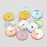 Dyed Natural Shell Beads, Disc/Flat Round, Heishi Beads, Mixed Color, 20x2mm, Hole: 2mm(SHEL-P004-06)