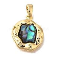 Brass Pave Paua Shell Pendants, Nuggets Charms, Real 18K Gold Plated, 16.5x14x4mm, Hole: 5x2mm(KK-K388-80G)