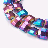 Electroplated Non-magnetic Synthetic Hematite Beads Strands, Faceted, Square, Multi-color Plated, 10x10x4mm, Hole: 1mm, about 40pcs/strand, 15.9 inch(40.5cm)(G-P367-A05)