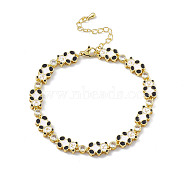 Clear Cubic Zirconia Panda Link Chain Bracelet with Enamel, Brass Jewelry for Women, Golden, 7-3/4 inch(19.6cm)(BJEW-P288-10G)