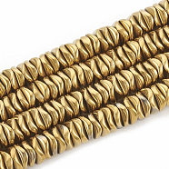 Electroplate Non-magnetic Synthetic Hematite Beads Strands, Wavy, Flat Round/Disc, Golden Plated, 6~6.5x6~6.5x1.5~2mm, Hole: 1mm, about 215pcs/strand, 16.14 inch(X-G-N0321-07J)
