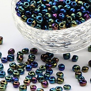 6/0 Glass Seed Beads, Iris Round, Colorful, about 4mm in diameter, hole: 1mm, about 500pcs/50g(X-SDB4mm605)