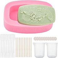 DIY Plum Blossom Branch Silicone Fondant Molds Kits, with Birch Wooden Craft Ice Cream Sticks and Plastic Transfer Pipettes, Latex Finger Cots, Plastic Measuring Cup, Hot Pink, 105x75x37mm, 1pc(DIY-OC0002-90)