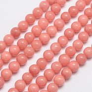 Natural Malaysia Jade Beads Strands, Imitation Rhodochrosite, Round, Dyed, Salmon, 6mm, Hole: 0.8mm, about 64pcs/strand, 15 inch(G-A146-6mm-B08)