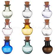 DELORIGIN 9Pcs 9 Colors Round Glass Cork Bottles Ornament, Glass Empty Wishing Bottles, DIY Vials for Pendant Decorations, Mixed Color, 1.8x2.1cm, 1pc/color(AJEW-DR0001-03)