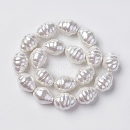 Shell Pearl Beads Strands, Oval, Textured, Seashell Color, 21.5~23x17~18mm, Hole: 1mm, about 9pcs/strand, 7.9 inch(20.25cm)(BSHE-F013-11)