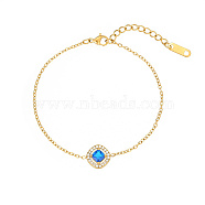 Rhombus Cubic Zirconia Link Bracelet, Golden Stainless Steels Cable Chains, Dodger Blue, 6-1/4 inch(16cm)(AX6785-3)