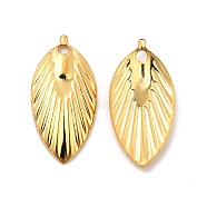 201 Stainless Steel Pendants, Leaf Charm, Real 24K Gold Plated, 18x9x1.5mm, Hole: 1.4mm(STAS-D244-05G)