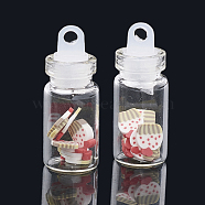 Handmade Polymer Clay Nail Art Decoration Accessories, with Glass Wishing Bottle and CCB Plastic Bottle Stopper, Cake, Red, 5.5~7x4~6x0.1~1mm, bottle: 27.5x11mm, hole: 3mm(X-MRMJ-N032-16)