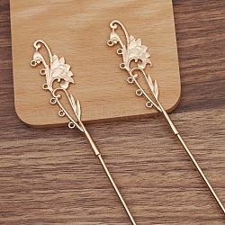 Iron Hair Stick Findings, Alloy Flower with Loops, Light Gold, 200x21x5mm, Pin: 2.5mm(OHAR-PW0001-314KCG)