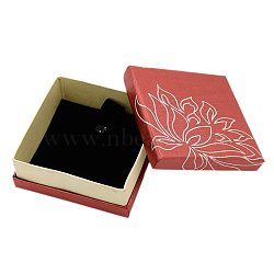 Square Shaped Cardboard Bracelet Bangle Boxes for Gifts Wrapping, with Sponge, with Flower Lotus Design, Red, 88x88x36mm(X-CBOX-A004-03)