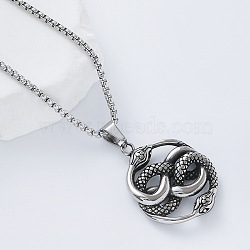 Vintage Gothic 304 Stainless Steel Intertwined Double Snake Pendant Box Chain Necklaces for Men, Stainless Steel Color, 23.62 inch(60cm)(HY8328)