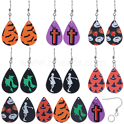DIY Halloween Teardrop Iron Dangle Earrings Making Kit, Mixed Color, 8~27.5x8~18x0.5~0.9mm, Hole: 1.2mm(DIY-SC0025-65)