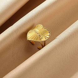 304 Stainless Steel Open Cuff Rings, Heart, Golden, 23mm, Inner Diameter: 18mm(RJEW-P175-02G)