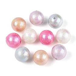 Textured Electroplate ABS Plastic Round Beads, Mixed Color, 15.5~16mm, Hole: 2mm(SACR-T017-73M)