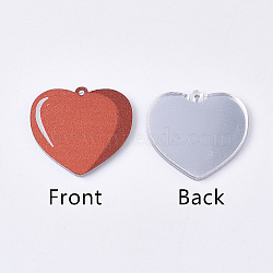 Acrylic Pendants, PVC Printed on the Front, Film and Mirror Effect on the Back, Heart, FireBrick, 20x22x2mm, Hole: 1mm(X-OACR-S035-10C)