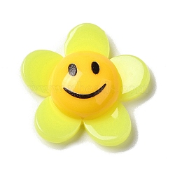 Acrylic Cabochons, Flower with Smiling Face, Yellow, 24.5x25.5x8.5mm(MACR-M023-04C)