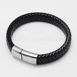 Braided Leather Cord Bracelets, with 304 Stainless Steel Magnetic Clasps, Stainless Steel Color, 205x12x6mm(BJEW-I200-09)