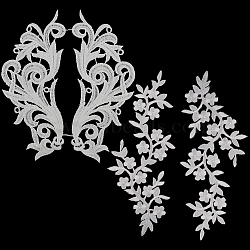 2 Pairs Leaf Shape Milk Silk Appliques, 4Pcs Computerized Embroidery Cloth Iron On Patches Plum Blossom Sew on Patches, Costume Cheongsam Accessories, White, 225~242x90~110x1mm(DIY-GF0007-20)