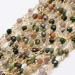3.28 Feet Faceted Round Natural Agate Handmade Beaded Chains, Unwelded, with Golden Brass Findings, Cadmium Free & Nickel Free & Lead Free, Colorful, 14.5x4mm(X-CHC-L034-25-NR)
