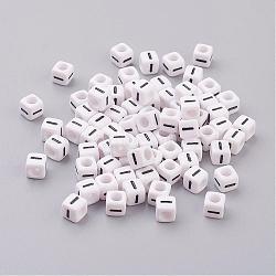 6MM Letter I Acrylic Beads, Horizontal Hole, Cube, White, Size: about 6mm wide, 6mm long, 6mm high, hole: 3.2mm, about 300pcs/50g(X-PL37C9308-I)