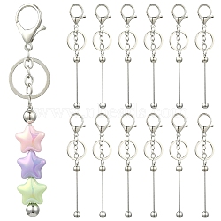 10Pcs Alloy Bar Beadable Keychain for Jewelry Making DIY Crafts, with Alloy Lobster Clasps and Iron Ring, Platinum, 15.5~15.8cm(KEYC-YW0001-28P)