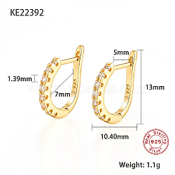 925 Sterling Sliver Micro Pave Cubic Zirconia Hoop Earrings, with 925 Stamp, Real 18K Gold Plated, 13x10.4mm(DD0491-1)